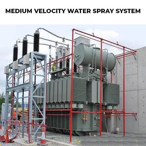 Medium velocity water spray deluge system installed on a transformer